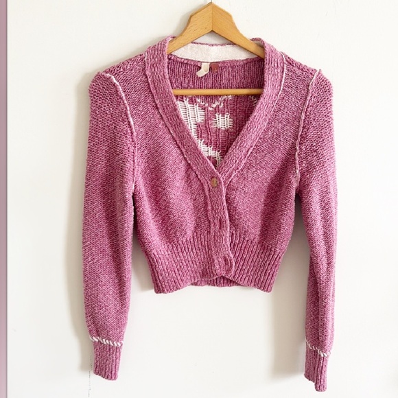 Anthropologie Pilcro Icon Yin Yang Cardigan sweater S Pink - Picture 7 of 8